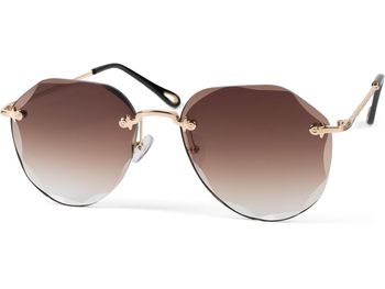 styleBREAKER Damen Piloten Sonnenbrille Rahmenlos mit getönten Gläsern im Diamant Schliff, Geprägte Bügel, Vieleckige Gläser 09020106