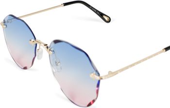 styleBREAKER Damen Piloten Sonnenbrille Rahmenlos mit getönten Gläsern im Diamant Schliff, Geprägte Bügel, Vieleckige Gläser 09020106