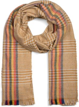styleBREAKER Damen weicher Schal mit Pepita Hahnentritt Muster, bunten Streifen und Fransen, Winter, Stola 01017121