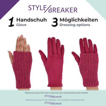 styleBREAKER Damen 3 in 1 Touchscreen Handschuhe mit abnehmbarer Strick Stulpe | Winterhandschuhe | 3 Tragevarianten | Weich warm elastisch in vielen Farben
