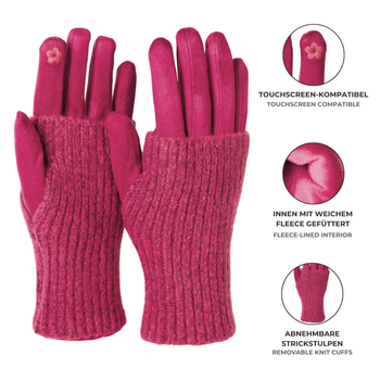 styleBREAKER Damen 3 in 1 Touchscreen Handschuhe mit abnehmbarer Strick Stulpe | Winterhandschuhe | 3 Tragevarianten | Weich warm elastisch in vielen Farben