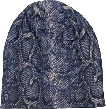 styleBREAKER Damen Beanie Mütze mit Schlange Python Muster und glitzernder Oberfläche, Slouch Longbeanie 04024174