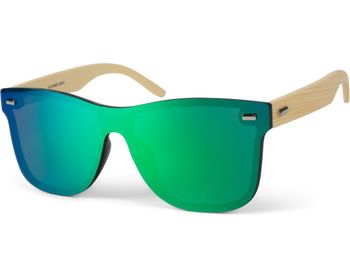 styleBREAKER Unisex Monoglas Nerd Sonnenbrille mit Bambus Bügeln und Polycarbonat Glas, Retro Style 09020112