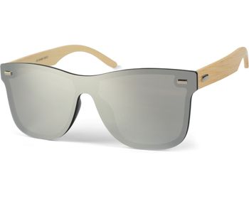 styleBREAKER Unisex Monoglas Nerd Sonnenbrille mit Bambus Bügeln und Polycarbonat Glas, Retro Style 09020112