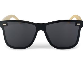 styleBREAKER Unisex Monoglas Nerd Sonnenbrille mit Bambus Bügeln und Polycarbonat Glas, Retro Style 09020112