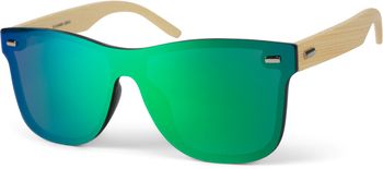 styleBREAKER Unisex Monoglas Nerd Sonnenbrille mit Bambus Bügeln und Polycarbonat Glas, Retro Style 09020112