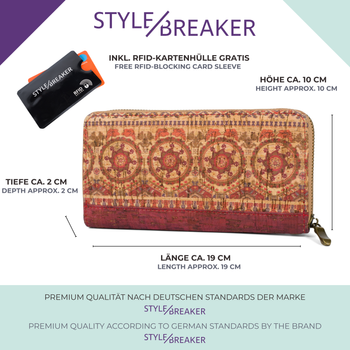 styleBREAKER Damen Geldbörse aus Kork mit buntem Muster Print im Ethno Look, Reißverschluss, Portemonnaie 02040138