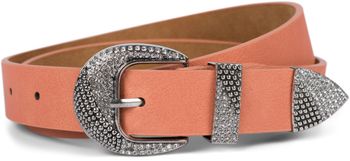 styleBREAKER Damen Gürtel Unifarben mit halbrunder, Strass verzierter Schließe, kürzbar 03010107