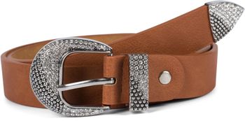styleBREAKER Damen Gürtel Unifarben mit halbrunder, Strass verzierter Schließe, kürzbar 03010107
