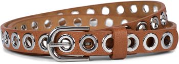 styleBREAKER Damen schmaler Gürtel mit Lochnieten und einfarbiger matter Oberfläche, Vintage Style, kürzbar 03010109