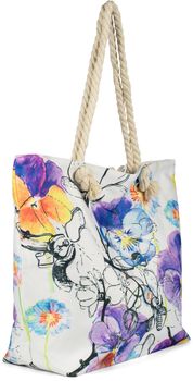 styleBREAKER Große Strandtasche mit buntem Veilchen Blüten Print | Damen Shopper mit Reißverschluss und Kordelhenkel | XXL Badetasche 57 x 39 x 16 cm