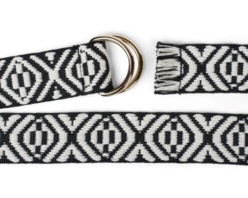 styleBREAKER Damen Stoff Gürtel mit Azteken Ornament Muster und D-Ringen, Einheitsgröße / Onesize, Taillengürtel 03010113