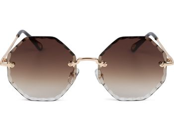 styleBREAKER Damen Runde Sonnenbrille Rahmenlos mit getönten Gläsern im Diamant Schliff, Geprägte Bügel, Vieleckige Gläser 09020118