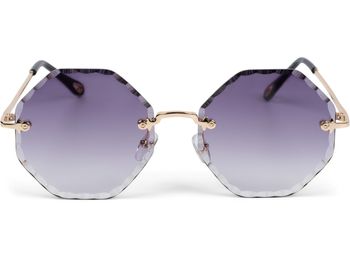 styleBREAKER Damen Runde Sonnenbrille Rahmenlos mit getönten Gläsern im Diamant Schliff, Geprägte Bügel, Vieleckige Gläser 09020118