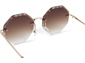 styleBREAKER Damen Runde Sonnenbrille Rahmenlos mit getönten Gläsern im Diamant Schliff, Geprägte Bügel, Vieleckige Gläser 09020118