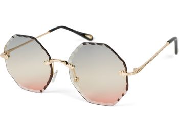 styleBREAKER Damen Runde Sonnenbrille Rahmenlos mit getönten Gläsern im Diamant Schliff, Geprägte Bügel, Vieleckige Gläser 09020118