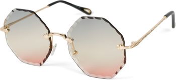 styleBREAKER Damen Runde Sonnenbrille Rahmenlos mit getönten Gläsern im Diamant Schliff, Geprägte Bügel, Vieleckige Gläser 09020118