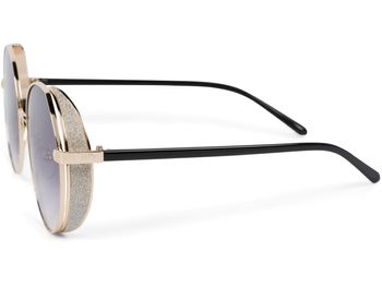 styleBREAKER Damen Runde Sonnenbrille mit getönten Polycarbonat Gläsern und Glitzer Side Shield, Metall Rahmen 09020120