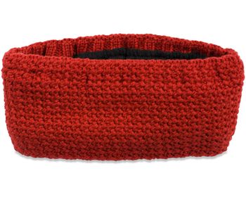 styleBREAKER Damen Stirnband in feiner Häkel Optik einfarbig, Thermo Fleece Futter, Uni Winter Headband 04026051