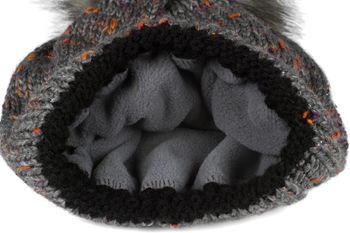 styleBREAKER Damen Strick Bommelmütze bunt gemustert mit Glitzerfaden und Fleece Futter, Winter Fellbommel Mütze 04024178