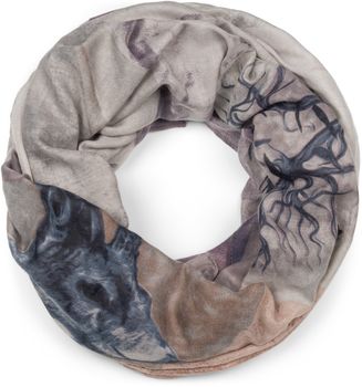 styleBREAKER Damen Loop Schal mit Hirsch Print und geometrischer Einteilung, Schlauchschal mehrfarbig, Tuch 01017131