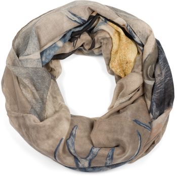 styleBREAKER Damen Loop Schal mit Hirsch Print und geometrischer Einteilung, Schlauchschal mehrfarbig, Tuch 01017131