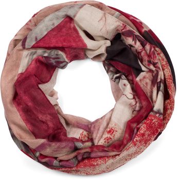 styleBREAKER Damen Loop Schal mit Hirsch Print und geometrischer Einteilung, Schlauchschal mehrfarbig, Tuch 01017131