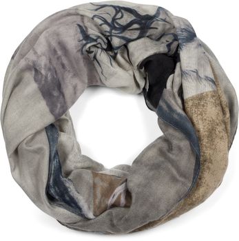 styleBREAKER Damen Loop Schal mit Hirsch Print und geometrischer Einteilung, Schlauchschal mehrfarbig, Tuch 01017131