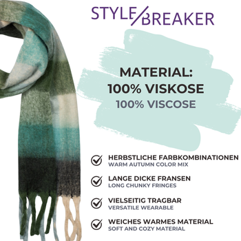 styleBREAKER Damen Web Strickschal mit buntem Karo Muster und langen dicken Fransen, warmer Winter, Stola 01017138