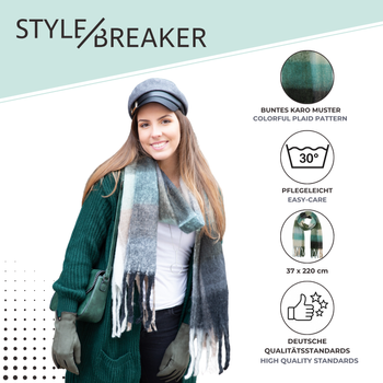 styleBREAKER Damen Web Strickschal mit buntem Karo Muster und langen dicken Fransen, warmer Winter, Stola 01017138