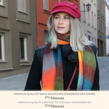 styleBREAKER Damen Web Strickschal mit buntem Karo Muster und langen dicken Fransen, warmer Winter, Stola 01017138