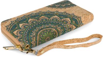 styleBREAKER Damen Geldbörse aus Kork mit buntem Ethno Ornament Muster im Mandala Stil, Reißverschluss, Portemonnaie 02040147