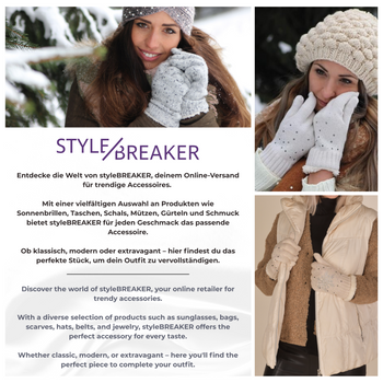 styleBREAKER Damen warme Winter Strick Fäustlinge, Handschuhe mit Rauten Muster, Thermo Fleece, Strickhandschuhe 09010031