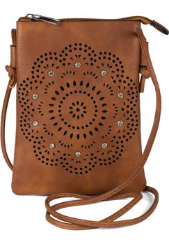 styleBREAKER Damen Mini Bag Umhängetasche mit Blumen Lasercut Cutout Muster und Strass, Schultertasche, Handtasche 02012367