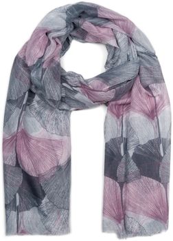 styleBREAKER Damen Schal mit farbigem Ginkgo Leaves Blätter Muster Print und kurzen Fransen, leichtes Tuch, Stola 01016208