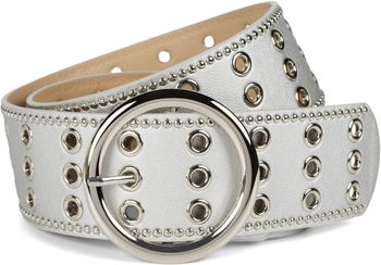 styleBREAKER Damen breiter Gürtel mit Lochnieten und runder Schließe, Nietengürtel, Taillengürtel, kürzbar 03010122