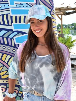 styleBREAKER Damen Ponytail Baseball Cap im Batik Look mit Mesh Einsatz, Basecap, Klettverschluss verstellbar 04023081
