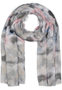 styleBREAKER Damen Schal mit buntem Batik Blumen Muster und kurzen Fransen, leichtes Tuch, Stola 01016212