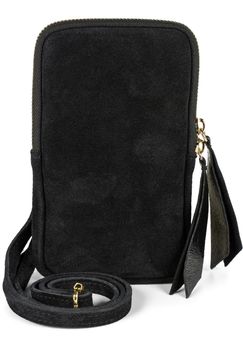 styleBREAKER Damen Leder Handy Umhängetasche aus weichem Veloursleder, Reißverschluss, Echtleder Mini Bag 02012373