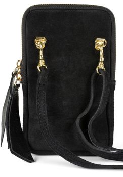 styleBREAKER Damen Leder Handy Umhängetasche aus weichem Veloursleder, Reißverschluss, Echtleder Mini Bag 02012373