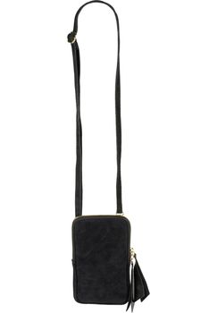 styleBREAKER Damen Leder Handy Umhängetasche aus weichem Veloursleder, Reißverschluss, Echtleder Mini Bag 02012373