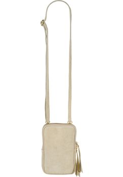 styleBREAKER Damen Leder Handy Umhängetasche aus weichem Veloursleder, Reißverschluss, Echtleder Mini Bag 02012373