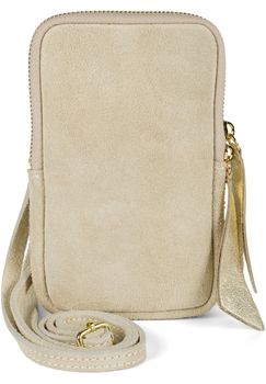 styleBREAKER Damen Leder Handy Umhängetasche aus weichem Veloursleder, Reißverschluss, Echtleder Mini Bag 02012373