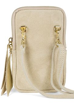 styleBREAKER Damen Leder Handy Umhängetasche aus weichem Veloursleder, Reißverschluss, Echtleder Mini Bag 02012373
