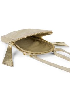 styleBREAKER Damen Leder Handy Umhängetasche aus weichem Veloursleder, Reißverschluss, Echtleder Mini Bag 02012373