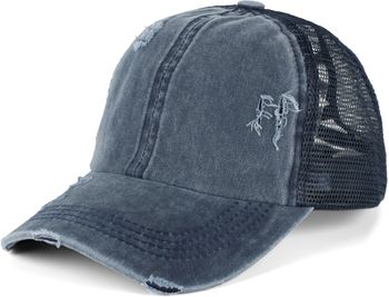 styleBREAKER Damen Baseball Cap im Washed Used Look mit Mesh Einsatz, Ponytail, 6-Panel, Klettverschluss verstellbar 04023085