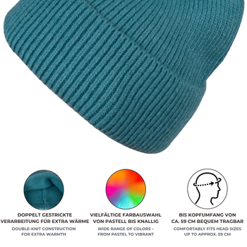 styleBREAKER Unisex Strickmütze mit Rippenmuster und breiter Krempe | Doppelt gestrickte Beanie Wintermütze | Warme Feinstrick Haube für Damen und Herren in vielen Farben
