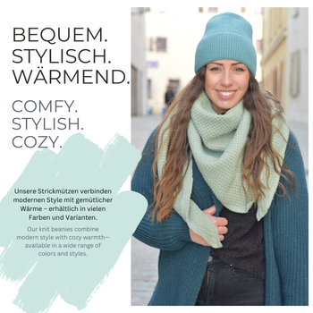 styleBREAKER Unisex Strickmütze mit Rippenmuster und breiter Krempe | Doppelt gestrickte Beanie Wintermütze | Warme Feinstrick Haube für Damen und Herren in vielen Farben
