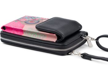 styleBREAKER Damen Mini Umhängetasche Geldbörse mit Ethno Blumen Blüten Muster, Handy Fach, RFID Schutz, Crossbody Bag 02012378