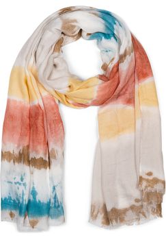 styleBREAKER Damen Schal mit buntem Batik Streifen Muster und kurzen Fransen, leichtes Tuch, Stola 01016216